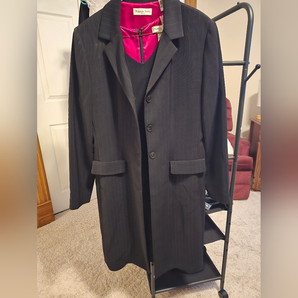 VINTAGE 90s Amanda Smith Pinstripe Power Suit Set - 2pc Blazer & Dress - Magenta